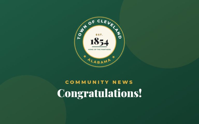Town of Cleveland emblem with the words Community News, Congratulations