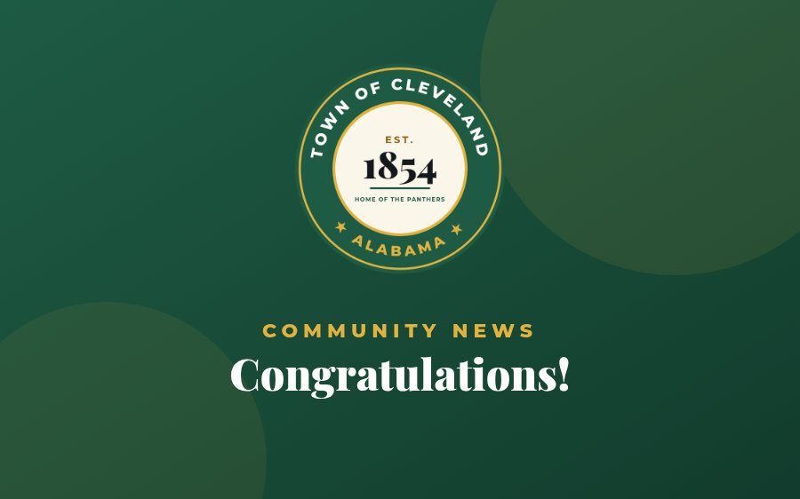 Town of Cleveland emblem with the words Community News, Congratulations